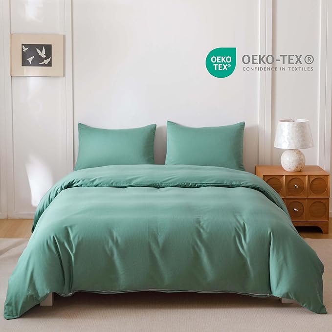 HeimenAogo Egyptian Cotton Duvet Cover Set Queen Size, Ultra Soft and Breathable Comforter Cover with Zipper Closure, High Thread Long Staple Cotton Blanket Cover 3 Pcs (90"×90"), Oil-Blue