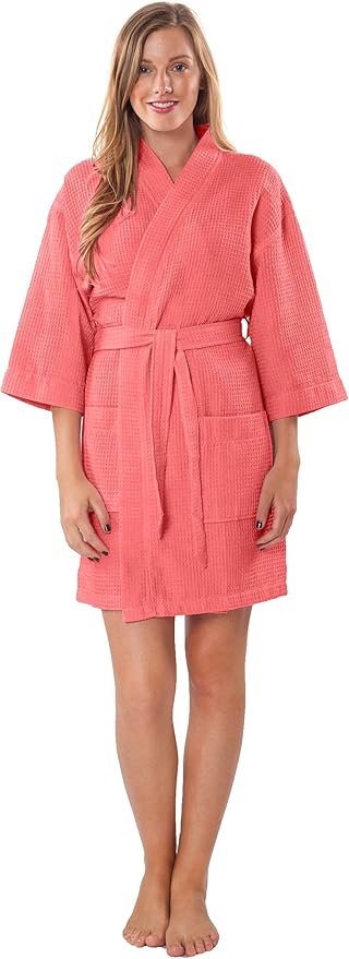Turquaz Lightweight Short Robes For Women Waffle Kimono Bathrobe - Soft, Fast-Drying, Long-Lasting Cotton Blend