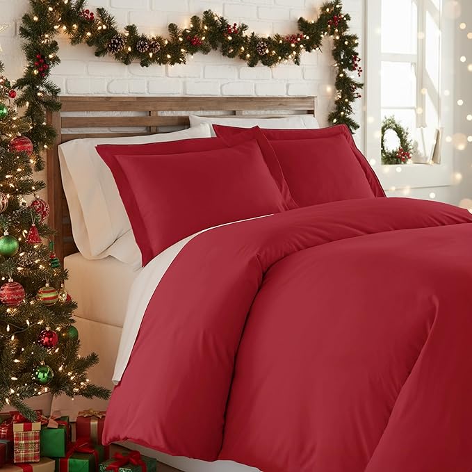 Southshore Fine Living, Inc. Premium Collection Oversized Duvet Cover Queen Bedding Set, Soft Duvet Cover 3-Piece with Two Matching Shams (98 in Wide x 98 in Long), Chili Pepper, Full/Queen