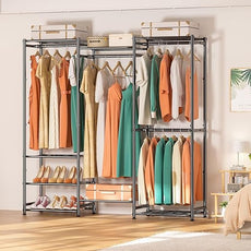 Wardrobe Closet Heavy Duty Clothes Rack, Portable Closet Organizer System with 4 Hang Rods & 8 Shelves, Metal Clothing Rack Garment Rack for Hanging Clothes, Max Load 890 LBS