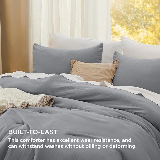 Bedsure King Size Comforter Set, Grey Soft Prewashed Bedding for All Seasons, 3 Pieces GentleSoft™ Warm Down Alternative Bed Set, 1 Lightweight Comforter (104"x90") and 2 Pillowcases (20"x36")