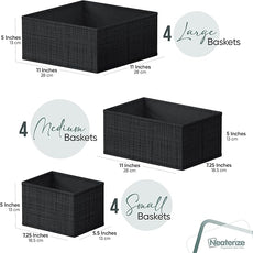 NEATERIZE Drawer Organizer Clothes Set of 12 Black - Dresser Organizer For Nursery, Bedroom, Closet