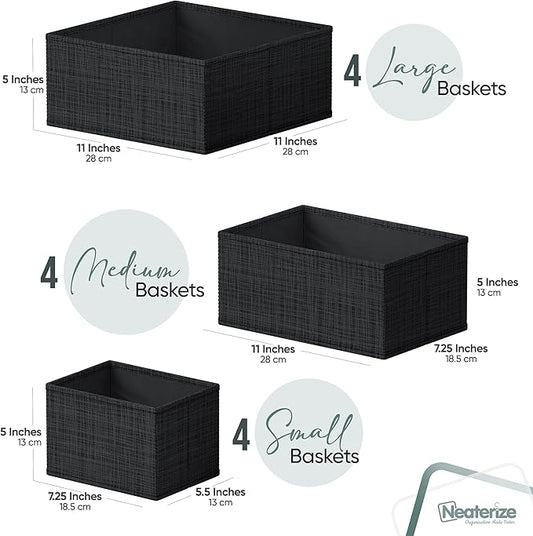 NEATERIZE Drawer Organizer Clothes Set of 12 Black - Dresser Organizer For Nursery, Bedroom, Closet