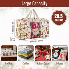 VENO 4 Pack Moving Bags, Large Christmas Storage Bins with lids, Packing Supplies for College, Alternative to Moving Boxes, Foldable, Heavy-Duty Tote, Christmas Pattern (Holiday Pups, 4 Pack)