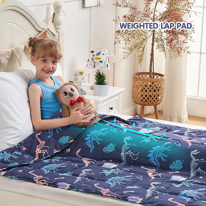 yescool Dinosaur Weighted Blanket 10 Pounds Cooling Weighted Lap Blanket, Navy Heavy Blankets for Sleeping, Weighted Throw Blankets Gift for 80-110lbs, 40" x60