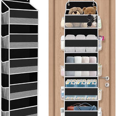 1 Pack Over The Door Organizer, Hanging Storage Organizer with Clear Window, 40lb Ultra Sturdy Large Capacity Room Organizer for Pantry Laundry Bathroom Nursery Closet (Black)