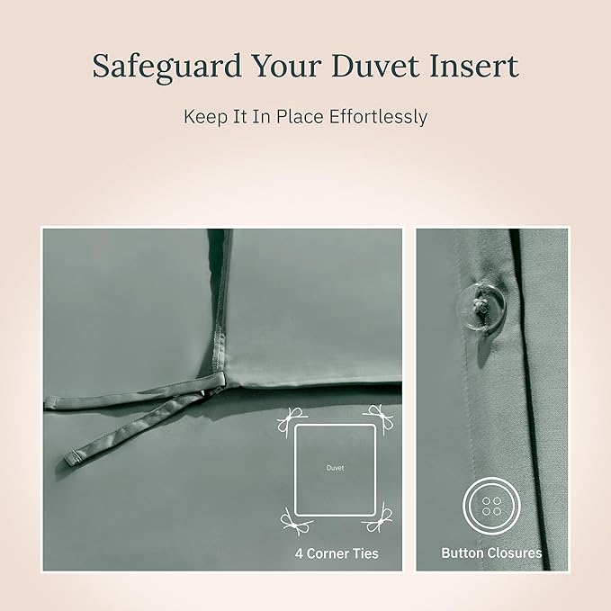 California Design Den Full/Queen Size Duvet Cover Only - Natural 100% Cotton, Premium 400 Thread Count Queen Duvet Cover Cotton, Soft Sateen Weave, Button Closure and Corner Ties - Sage Green