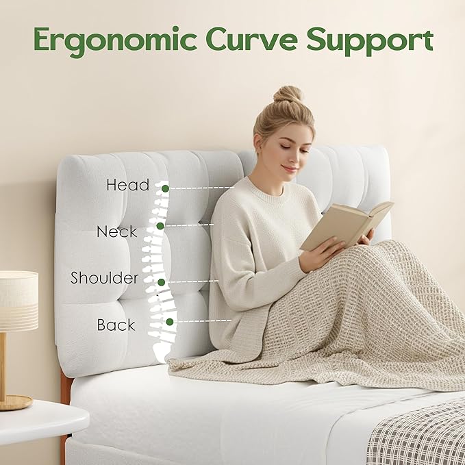 Tufted Upholstered Full Headboard, Adjustable Height Full Size Headboard Only from 39”to 44” with Durable Solid Wood Legs, Modern Button Diamond Fabric Head Board with Width Adapters, Beige