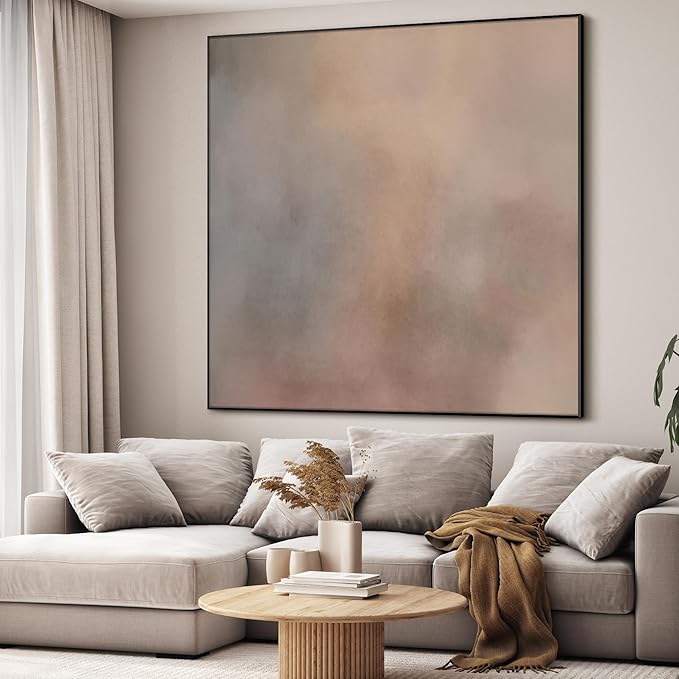 46"x46" XL Framed Wall Art - Minimalist Soft Beige and Gray Abstract (Frame Assembly Required)