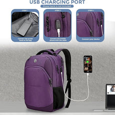 Swissdigital Design Business Laptop Backpack, College Laptops Backpack with USB Charging Port for Men and Women Fits 16 Inch Notebook, Purple | SD1670-51