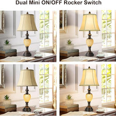 27'' High Vintage Table Lamp Set of 2 for Living Room Farmhouse Bedside Lamp with Fabric Shades Boho Nightstand Lamp with USB and Nightlight for Bedroom Home Office Hotel Bar (Bulb Included)