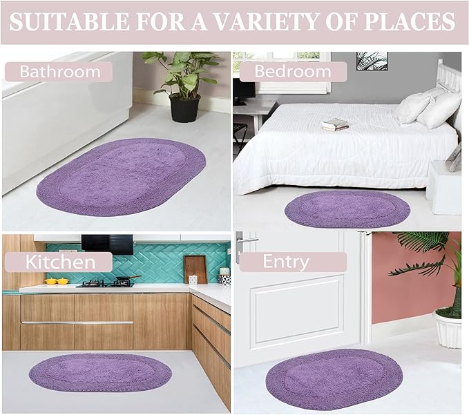 Home Weavers Double Ruffle Collection 100% Cotton Bathroom Rugs Set, Washable Rug, Extra Soft and Absorbent Bath Rug, Kitchen Mat, Bath Mat Set, Bath Floor Mat Non Slip, 20"x20" Contour, Purple