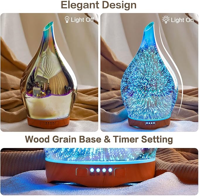 Porseme 280ml Essential Oil Diffuser,Aroma Ultrasonic Humidifier with Remote Control,BPA Free,Auto Shut-Off,Timer Setting