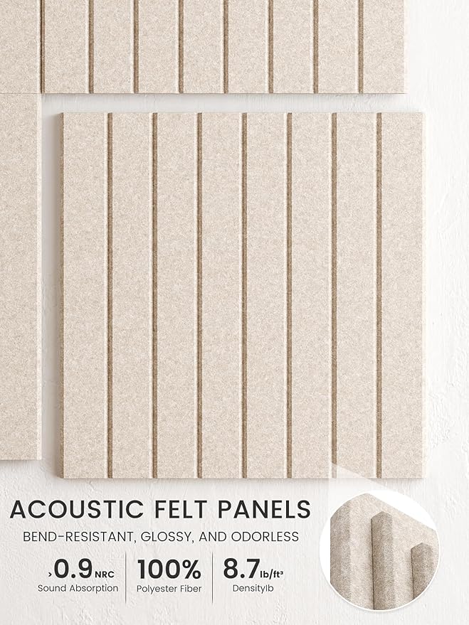 Bumusty Large Cork Board Alternative-47 x35 Felt Bulletin Board Tiles, with 30 Pushpins, 70 Adhesive Tabs, 12-Pack Slat Wall Paneling, Cork Boards for Office Push Pin Board Felt Board-Oatmeal