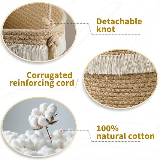 Over The Door Organizer Hanging Basket for Nursery Decor Stuffed Animal Storage Baskets Boho Wall Decor Basket for Bathroom Bedroom Playroom - Beige