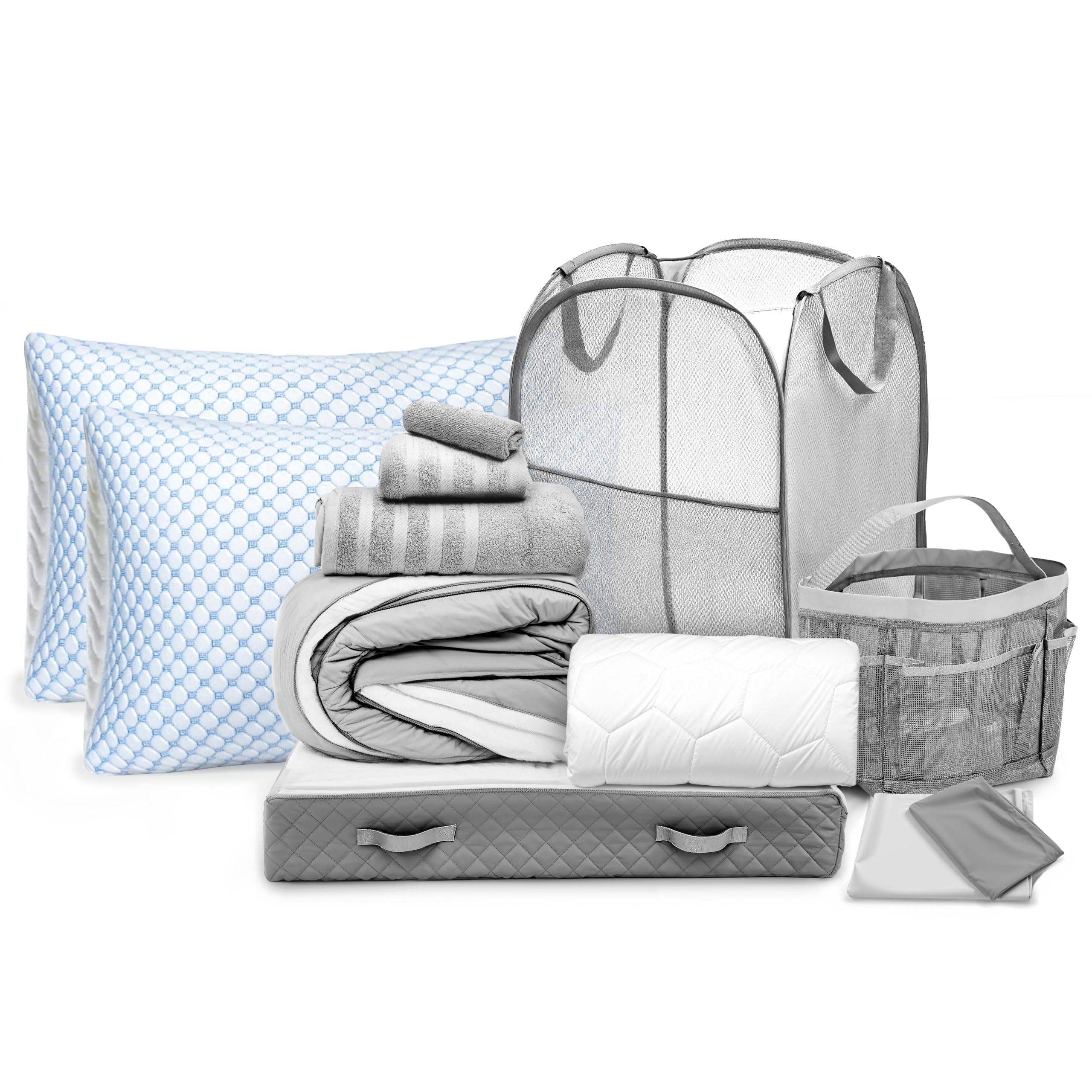 Hearth & Harbor Complete Dorm Room Set, Twin XL Comforter Set, Sheet Set, Mattress Protector, Towels and Organizers - All Dorm Accessories Included Dormly