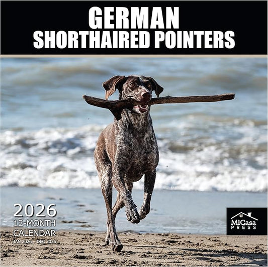MICASA PRESS German Shorthaired Pointers 2026 Wall Calendar 12 Month | 12" x 24" Open | Thick & Sturdy Paper | Holiday Gift | Cute GSP Puppy Dog Calendar 2026
