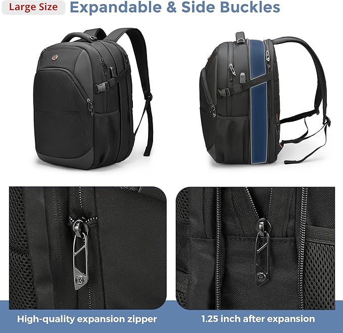 Swissdigital Design Travel Laptop Backpack, 35L Expandable Large College Laptops Backpack with USB Charging Port for Men and Women Fits 17 Inch Notebook, Black | SD1671-01