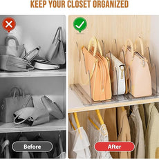 Bag & Purse Organizer for Closet, 2 Pack Adjustable Clear Handbag Storage Holder, Acrylic Shelf Dividers for Closet Organizers and Storage - Keep Carteras & Pocketbook Upright