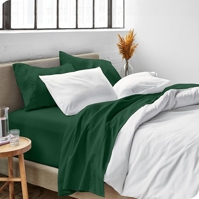 Bare Home Queen Sheet Set - Luxury 1800 Ultra-Soft Microfiber Bed Sheets - Double Brushed - Deep Pockets - Easy Fit - 4 Piece Set - Bedding Sheets & Pillowcases (Queen, Forest Green) BareHome