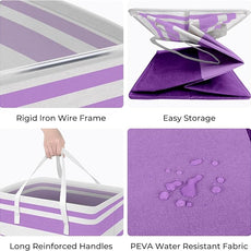 HomeHacks 2 Pack Large Laundry Baskets, Waterproof, Freestanding Laundry Hampers, Collapsible Clothes Hamper with Reinforced Handles in Laundry, College Dorm, Bathroom, Bedroom (Purple, 75Lx2)
