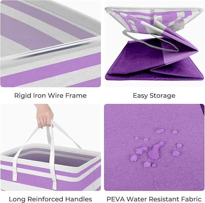 HomeHacks 2 Pack Large Laundry Baskets, Waterproof, Freestanding Laundry Hampers, Collapsible Clothes Hamper with Reinforced Handles in Laundry, College Dorm, Bathroom, Bedroom (Purple, 125Lx2)