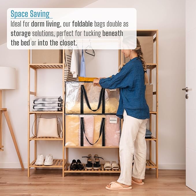 VENO 6 Pack Moving Bags & Large Christmas Storage Bins with lids for Decorations, Garland, Lights. Moving Boxes Packing Supplies for College Dorm. Extra Large Heavy Duty Totes (Clear-6 Pack)