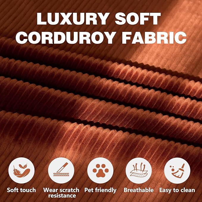98.4" Convertible Sofa Bed - Compression Sofa with Corduroy Fabric - with Armrests and Backrest - Modular Sectional for Living Room, Bedroom, Studio - Compression Sofa in Box (Orange)