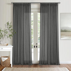 Charcoal Grey Pinch Pleated Linen Curtains 108 Inches Long for Living Room 2 Panels Set Flax Double Pleated Drapes Back Tab Farmhouse Neutral Ceiling Floor 108 Inch Window Curtains Bedroom Dark Grey
