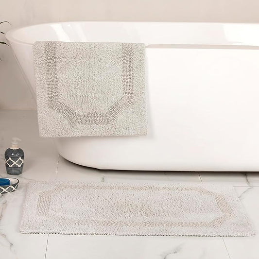 voyzz home Set of 2 Reversible Bath Rug 20x32 inch -17x24 inch | 100% Cotton Hand Tufted Soft & Absorbent Bath Mat|Washable Quick Dry Shaggy Shower Mat | Non-Slip Mordern Bathroom Decor | Grey…