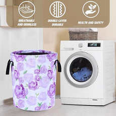 Purple Watercolor Floral Laundry Basket Foldable Oxford Cloth Funny Tote Bag Laundry Hamper Clothes Storage Bucket Organizer For Bathroom/Laundry Storage/Bedroom 17.7x13.7 Inch