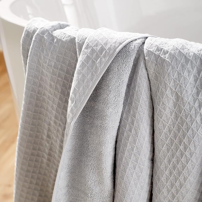 UCHINO Waffle Twist Cotton Weave Hand Towel for Bathroom Lightweight Absorbent Quick Dry Honeycomb Texture Solid Terry Loop Reverse 20" x 30", 1 Hand Towel, Grey