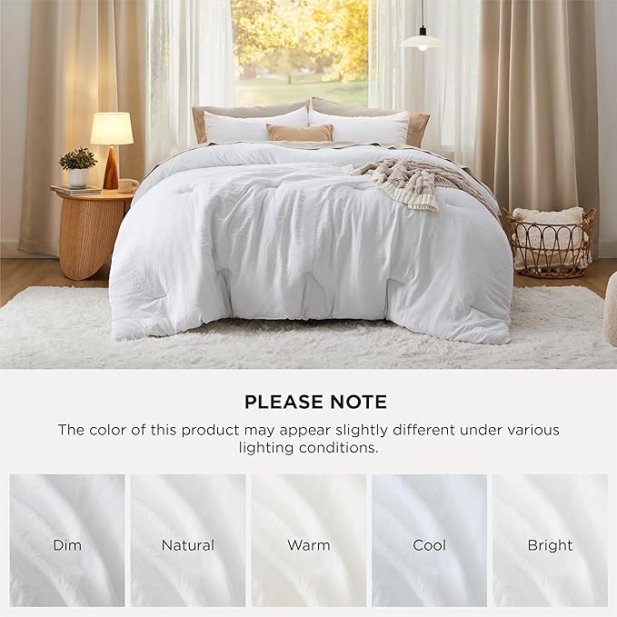 Bedsure Super King Size Comforter Set, White Soft Prewashed Bedding for All Seasons, 3 Pieces GentleSoft™ Bed Set, 1 Lightweight Comforter (120"x120") and 2 Pillowcases (20"x36")