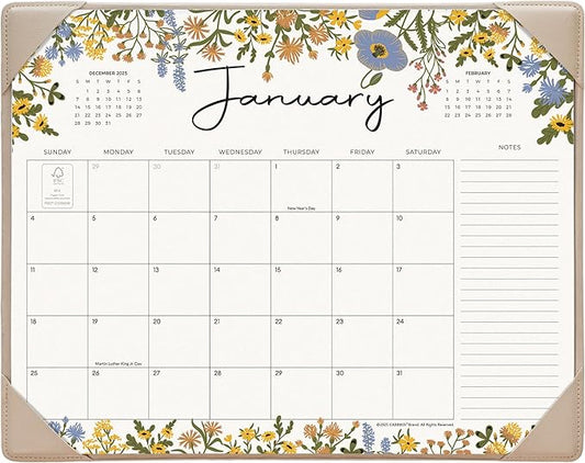 Desk Calendar 2026 with Desktop Mat, Cabbrix Large Desk Pad Calendar 15 x 12 Inch Runs From January 2026 to June 2027, Floral Design Calendar 2026 for Home School and Office (Apricot)