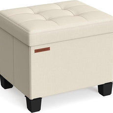 SONGMICS Storage Ottoman, Small Ottoman Foot Rest with Legs, 12.6 x 15.8 x 13.2 Inches Foot Stool, Load up to 660 lb, for Living Room, Bedroom, Dorm, Cream White ULSF012W01