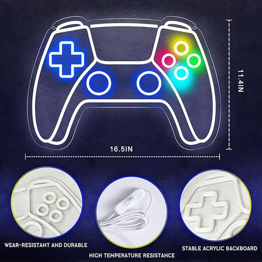 Gamer Neon Sign, Gamepad Shaped LED Neon Sign for Gamer Room Decor, Gaming Neon Sign for Boys Room Decor, Neon Gaming Sign for Gaming Wall Decor, USB Powered Gamer Gifts for Teens, Boys, Kids