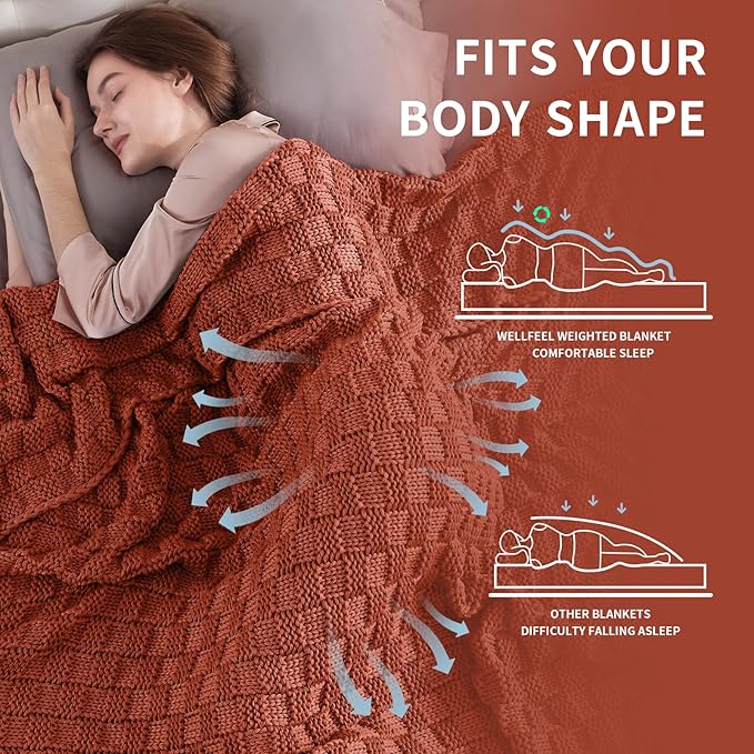 Knitted Weighted Blanket for Adult, No Beads Heavy Blanket 50” x 60'' 7lbs, Breathable Chunky Knit Blanket, Cooling Weighted Blanket for Hot Sleepers, Christmas Home Decor (Orange)