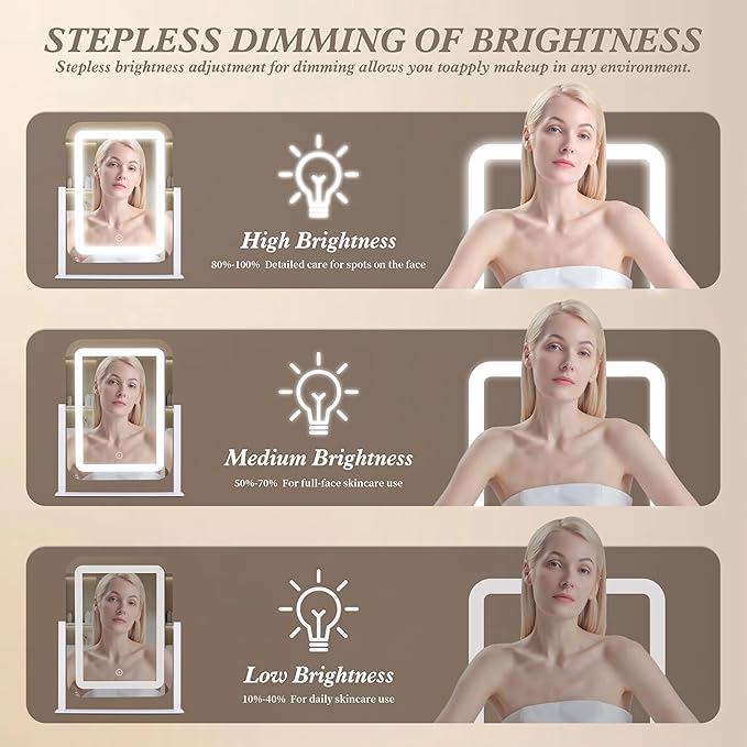 Vanity Mirror with Lights,12"×14.6" LED Makeup Mirror,Lighted Makeup Mirror with Lights, Smart Touch Control Dimmable 3 Modes Light, Lighted Up Mirror for Makeup Desk, Bedroom, Dressing Room