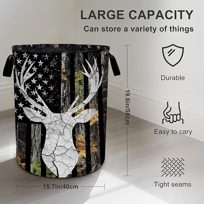 Hunting Camouflage Laundry Basket Foldable Oxford Cloth Tote Bag Laundry Hamper Clothes Storage Bucket Organizer For Bathroom/Laundry Storage/Bedroom 19.6x15.7 Inch