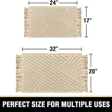 H.VERSAILTEX Waffle Bath Mat Super Absorbent Boho Bath Mat Non Slip Bath Rugs for Bathroom Floor Machine Washable Dry Fast Bathroom Rugs with Tassels (20 x 32 Plus 17 x 24 Inches, Sand)