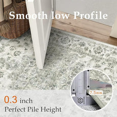 12x15 Neutral Area Rug Green Vintage Living Room Bedroom Washable Carpet Non-Slip Soft Low Pile Floral Indoor Large Throw Rug for Dining Room Office