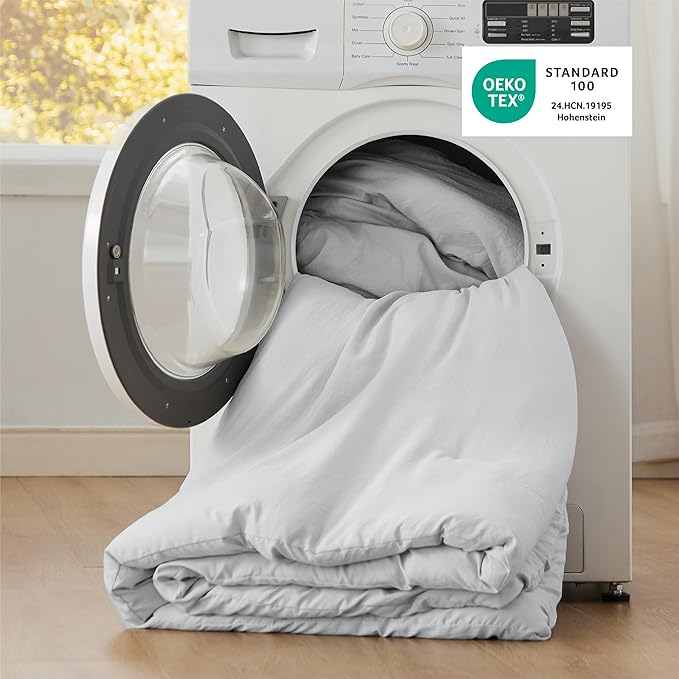 Bedsure California King Comforter Set, Light Grey Soft Prewashed Bedding for All Seasons, 3 Pieces GentleSoft™ Down Alternative Bed Set, 1 Lightweight Comforter (104"x96") and 2 Pillowcases (20"x36")