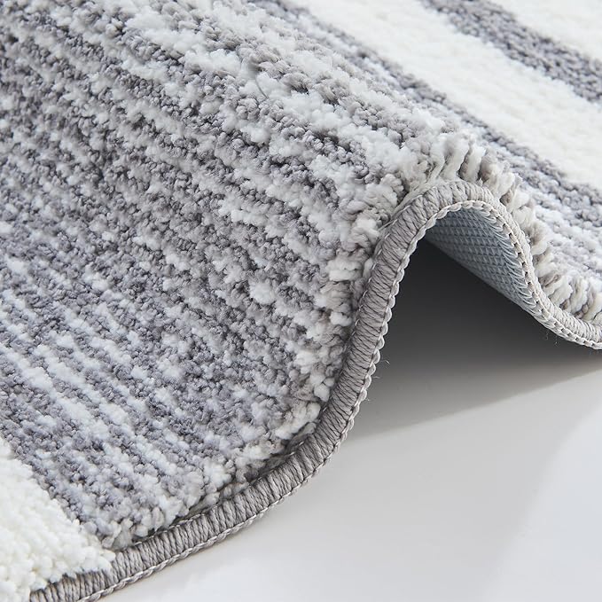 CozeCube Bath mats for Bathroom Non Slip, Fluffy Absorbent Microfiber Bath mat Washable, Aesthetic Bathroom Rugs, Large Grey Striped Bath mat, Grey, 36" x 24"