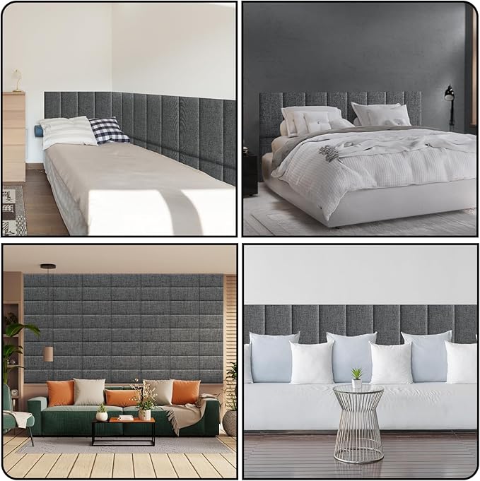 12 Piece Linen Fabric Peel and Stick Headboard, Upholstered Wall Mounted Headboard for Twin, 3D Anti-Collision Soundproof Self-Adhesive Wall Panel for Bedroom 23.62" x 9.84"