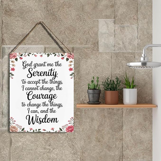 Bible Verses Decor God Grant Me The Serenity, Christian Prayer Room Wall Art Wooden Hanging Plaque 10 x 8 Inch, for Office Bedroom Living Room Home Decor
