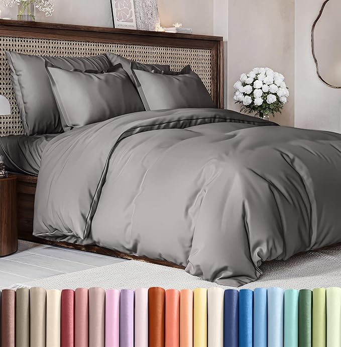 Duvet Cover King Size Set - Extra Soft King Size Duvet Cover 104 x 90 with 2 Pillow Shams - Hotel Luxury Easy Care and Fade Free w/Zipper Closures & Ties - Comfy Breathable Bedding Set (Dark Grey)