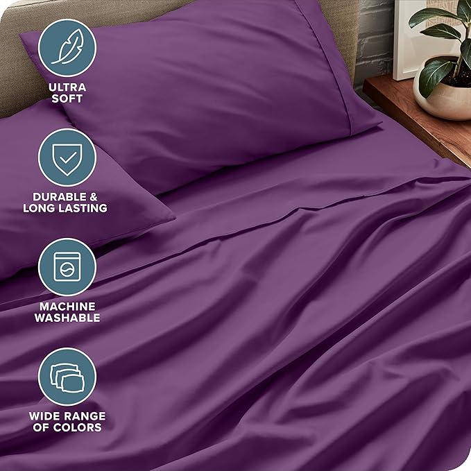 Bare Home Split King Sheet Set - 1800 Ultra-Soft Microfiber Bed Sheets - Double Brushed - Deep Pockets - Easy Fit - 5 Piece Set - Bed Sheets & Pillowcases (Split King, Plum) BareHome