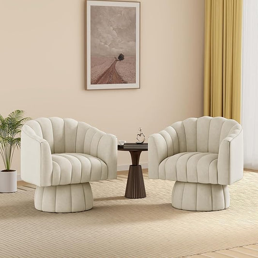Swivel Accent Chair Set of 2,Mid Century 360° Swivel Barrel Chair,Fluffy Velvet Fabric Chairs,Round Club Arm Chair,Upholstered Single Sofa Seating for Home,Living Room, Bedroom,Waiting Room