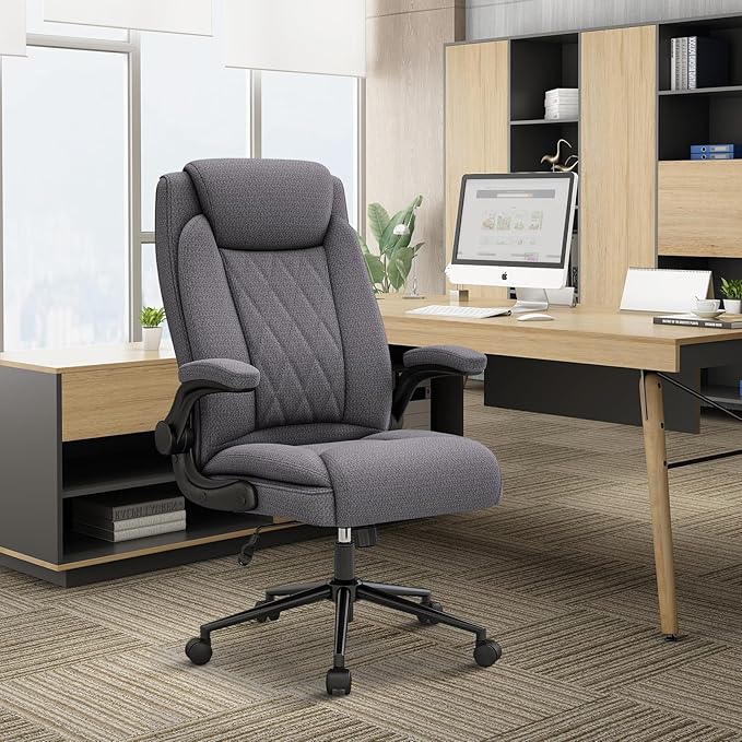 ralex-chair 2 Pack Big and Tall Office Chair -500 lb Heavy Duty Office Chair for Big Man, Fabric High Back Executive Office Desk Chair with 120° Tilt Rock,Computer Desk Chair with flip up arm - Grey