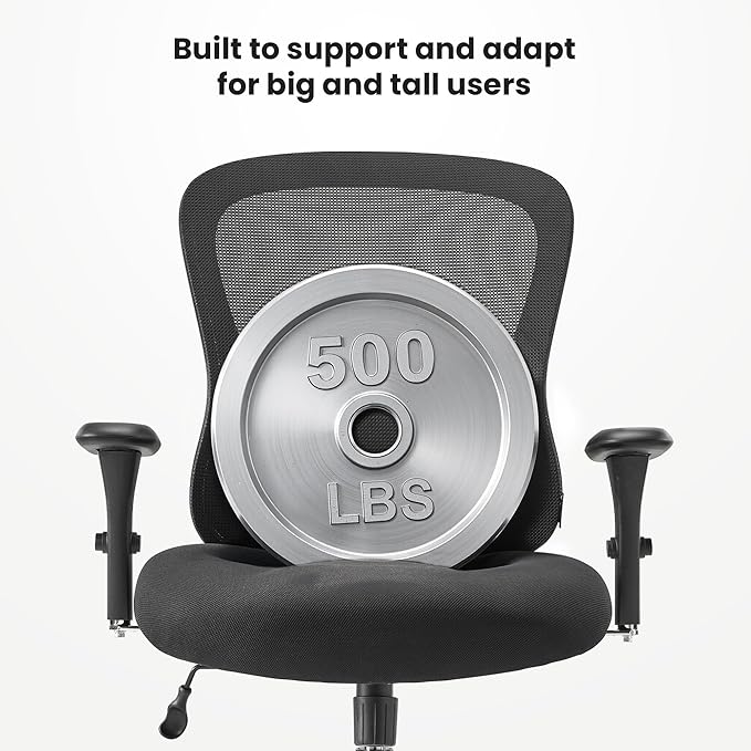 EUREKA ERGONOMIC Big and Tall Office Chair for Heavy People, Hoss 500lbs Heavy Duty Office Chair Mesh Ergonomic Desk Chair with Armrest, Rolling Chair with Wide Comfy Seat for Adult, Black
